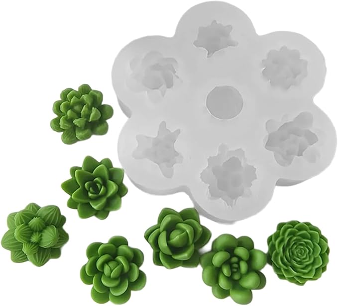 Aai Planet Succulent Candle Mold 3D  Cactus Flower Leaves Plants Mould - 7 Cavity